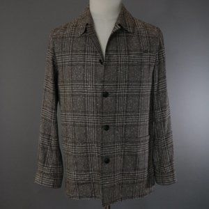 Dark Taupe Bouclé  Wool Silk Linen w/ Brown Glencheck Casual Jacket / UNWORN 38